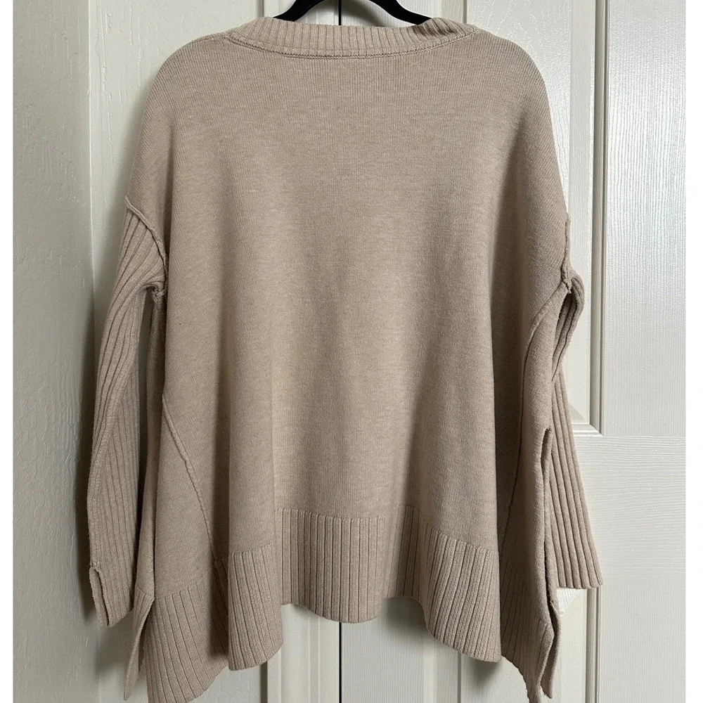 Free People Orion A line Tunic Sweater Beige Almond XS Knit Comfy Oversized‎
